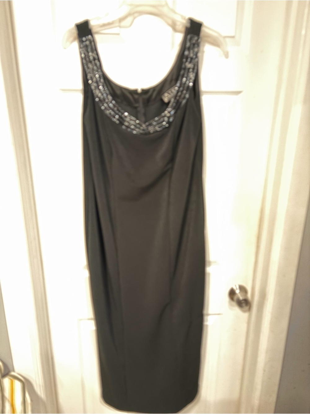 Alex Evenings Black Sleeveless Beaded Scoop Neck Midi Dress
